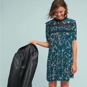 Vineet Bahl Anthropologie Ines floral tunic dress dark greeb 22524
